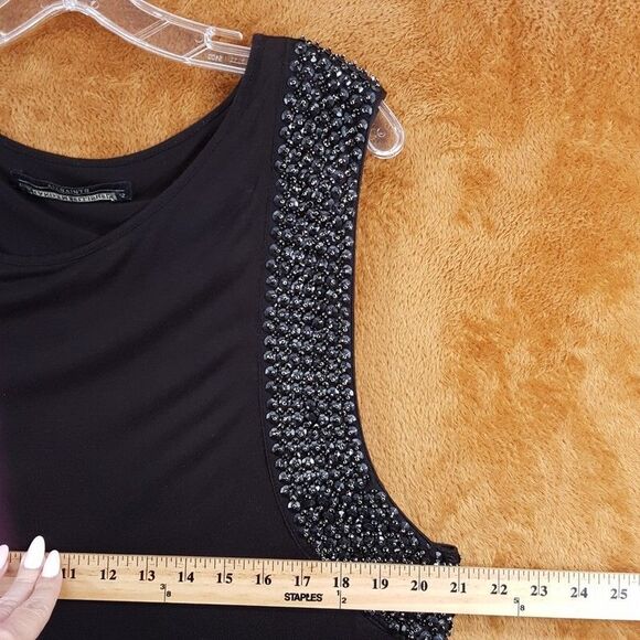 ALLSAINTS Shift Dress Womens Size 10 Black Beaded Trim Sleeveless Mini GIRI - Picture 8 of 10
